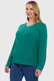 Blusa Mujer Pinza Pliegue Delantero Verde