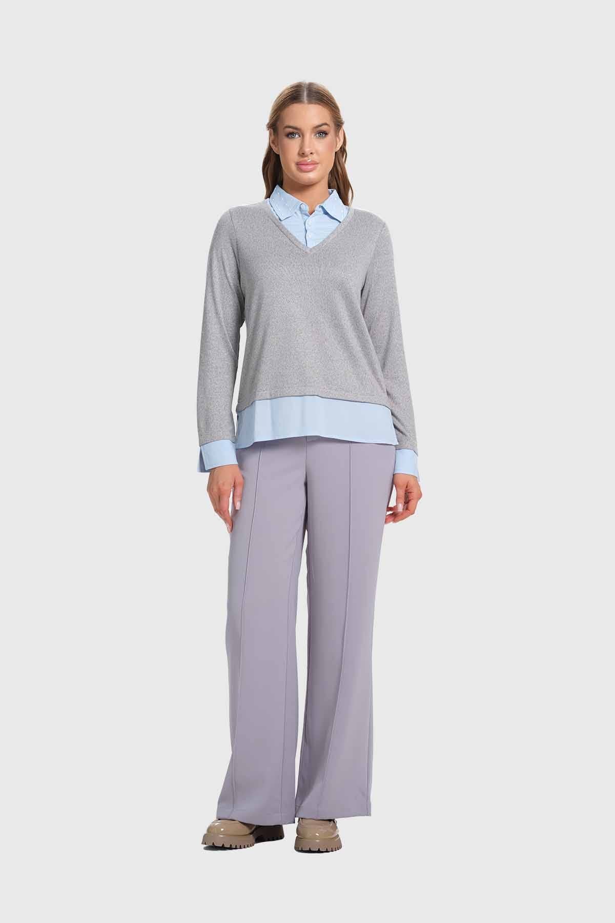 Sweater Mujer Estilo Blusa Gris