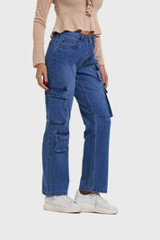 Jeans Mujer Calce Recto Cargo Café