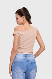 Polera Mujer Top Asimétrico Beige