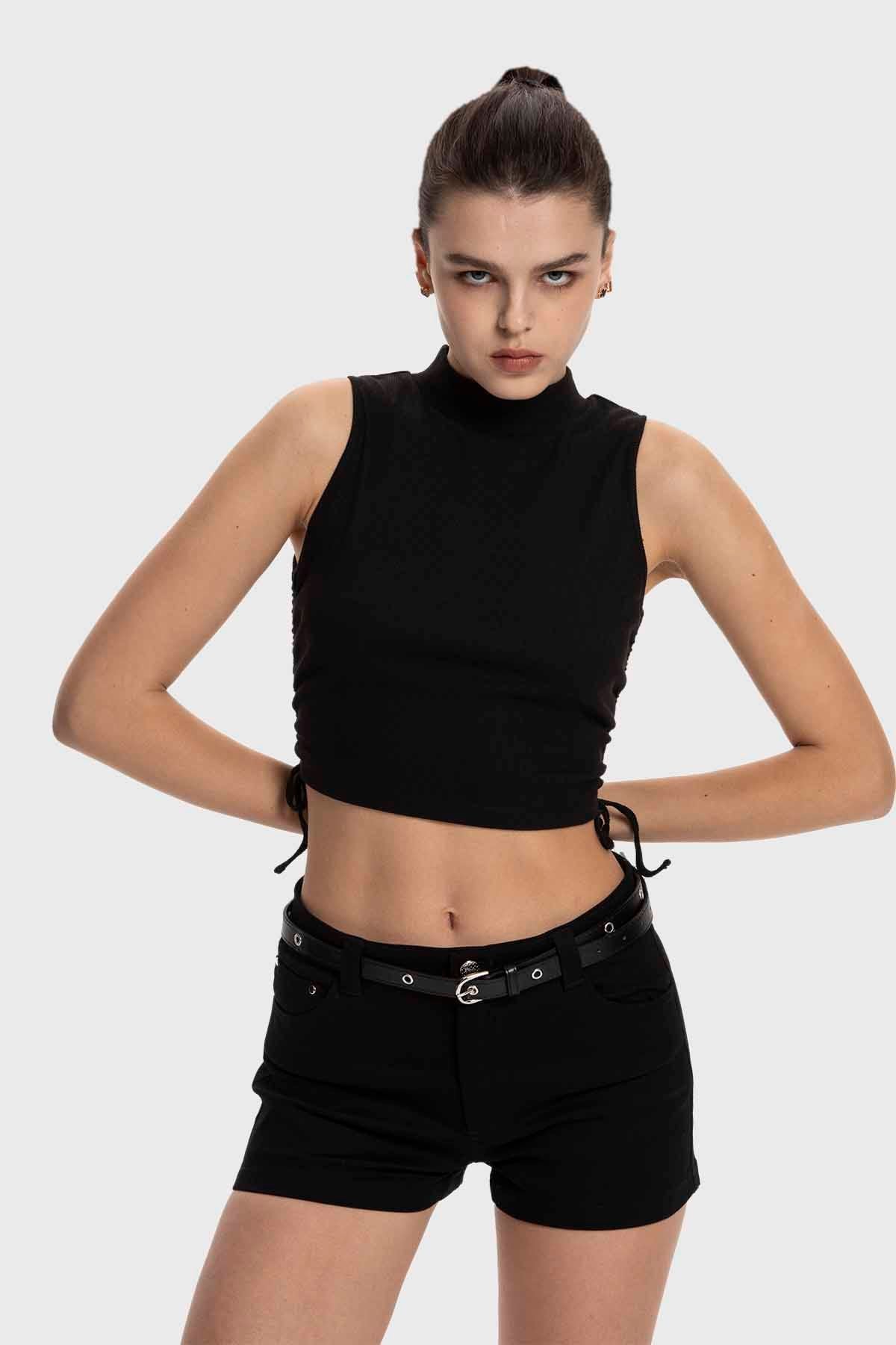 Polera Mujer Amarras Costados Negro