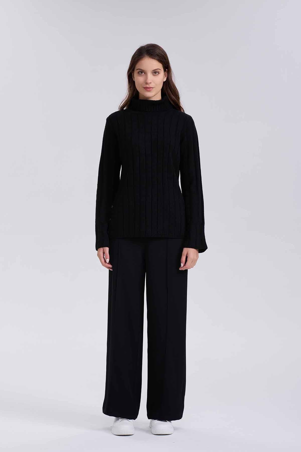 Sweater Mujer Botones Negro
