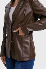 Blazer Mujer Efecto Cuero Chocolate