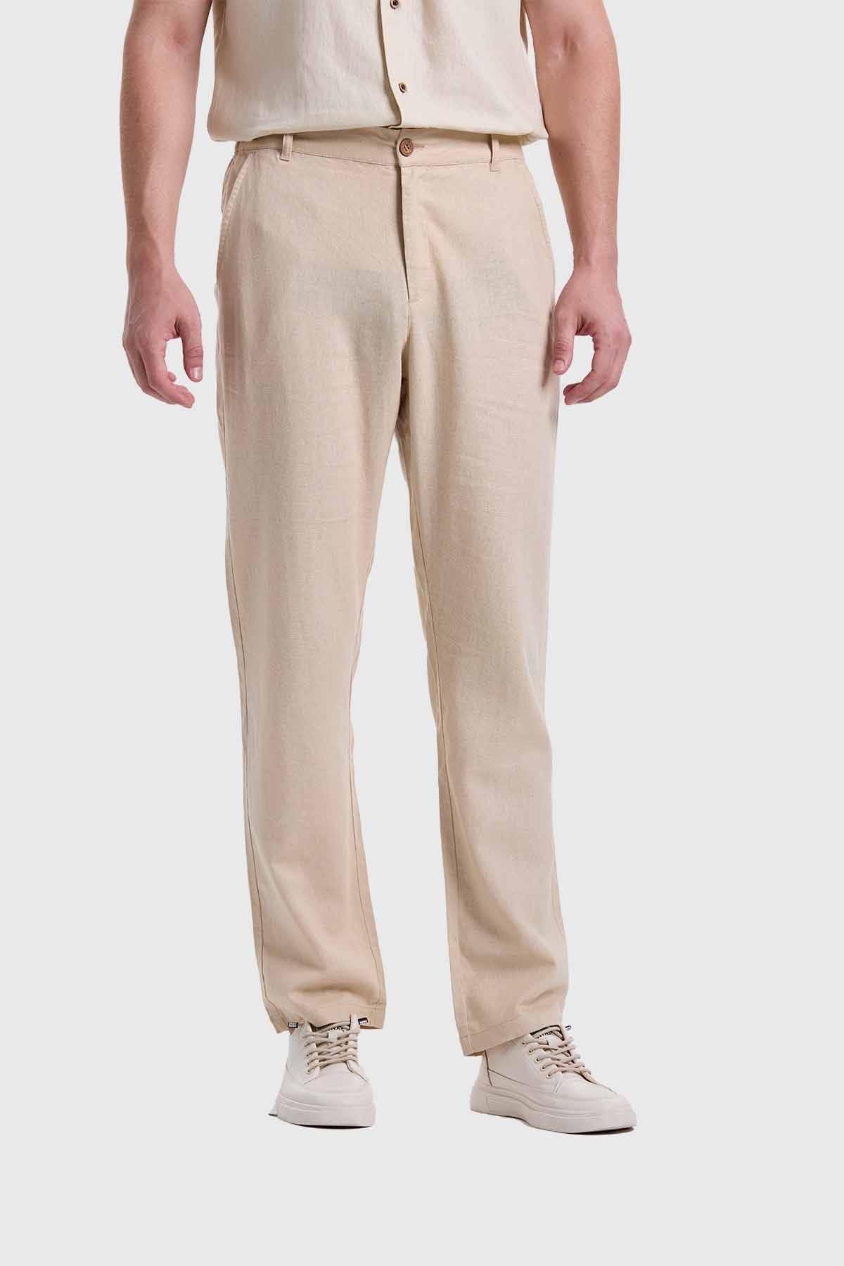 Pantalón Hombre Lino Beige