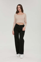 Polera Mujer Top Botones Beige