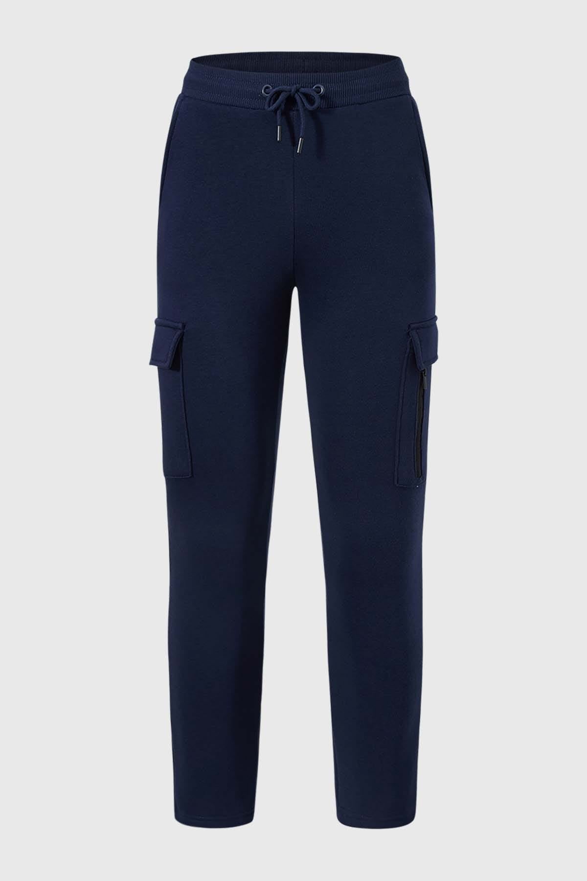 PANTALÓN BUZO NIÑO CARGO CON CIERRE AZUL OSCURO