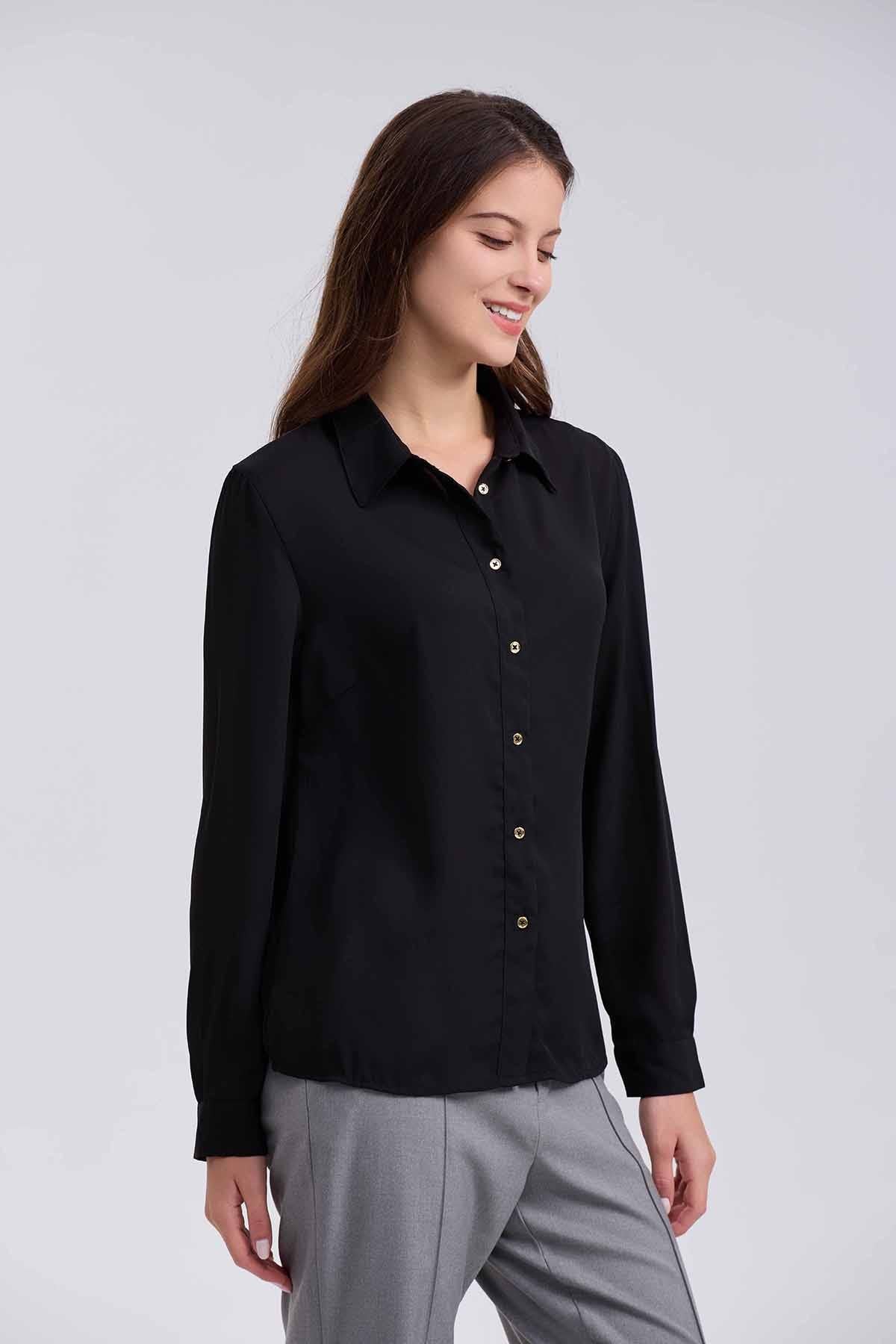 Blusa Mujer Abotónada Crep Largo Negro