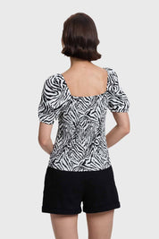 Blusa Mujer Manga Globo Panal Espalda Blanco