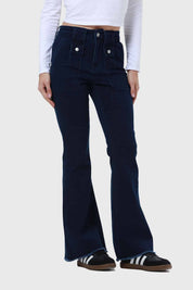 Jeans Mujer Flare Cargo Azul Índigo