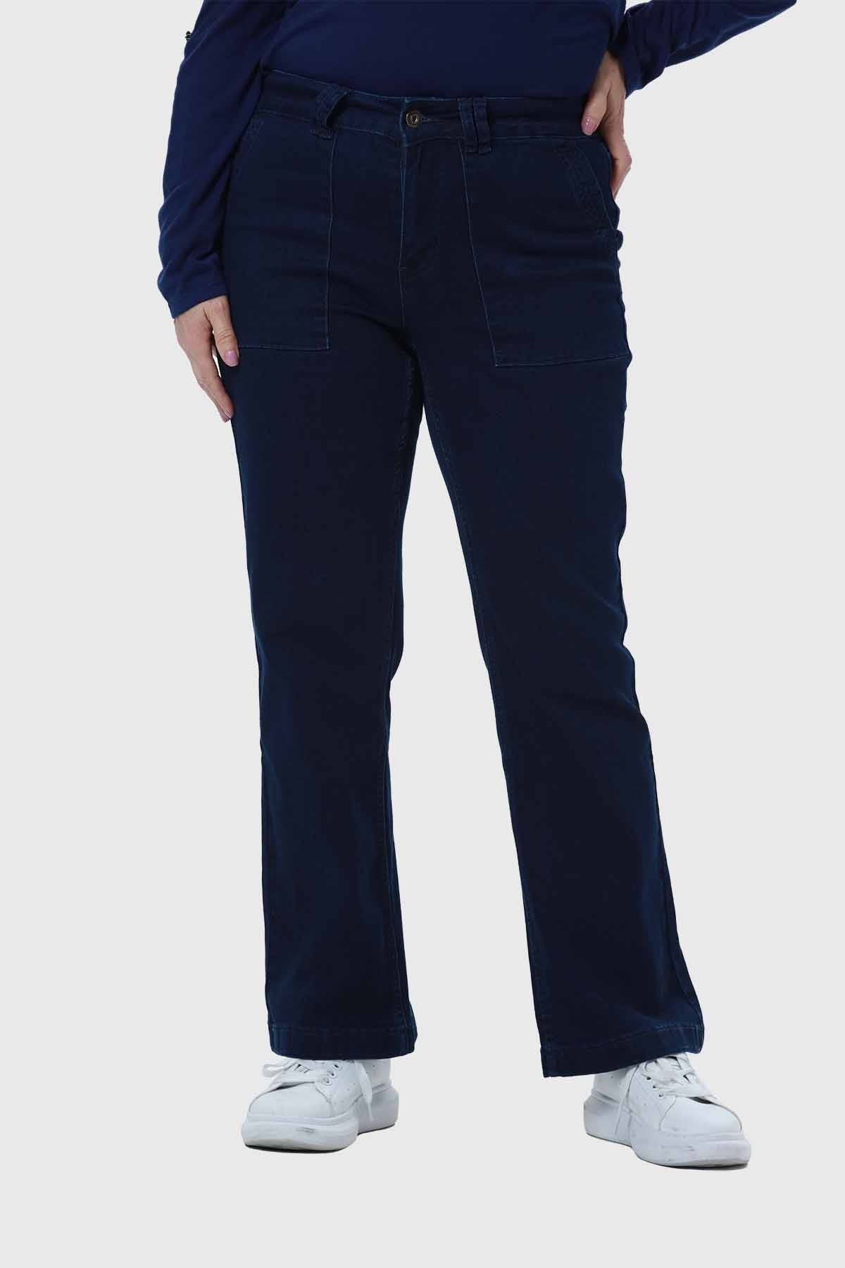 Jeans Mujer Flare Bolsillo Parche Azul