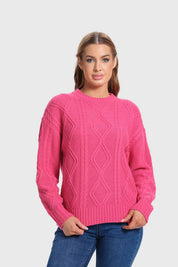 Sweater Mujer Trenzado Fucsia