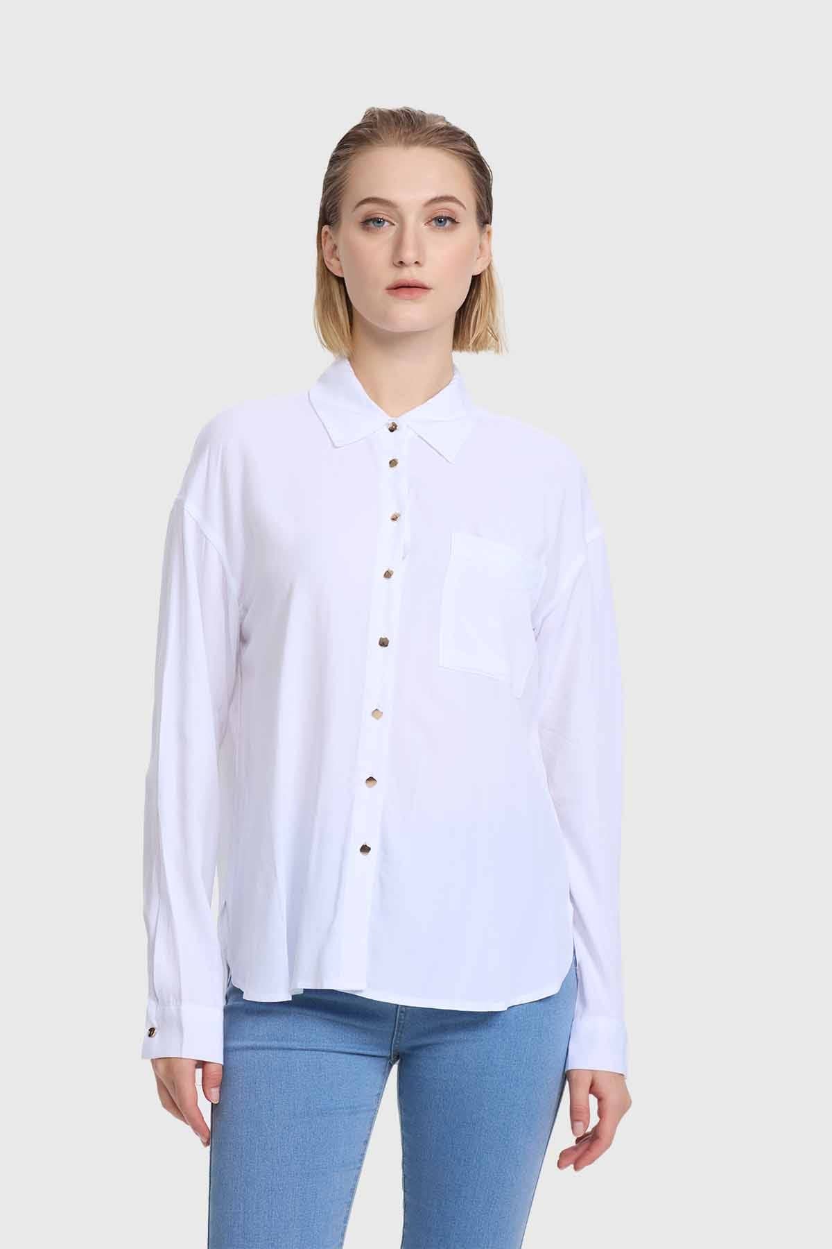 BLUSA MUJER ABOTONADA LISA CRUDO FSP