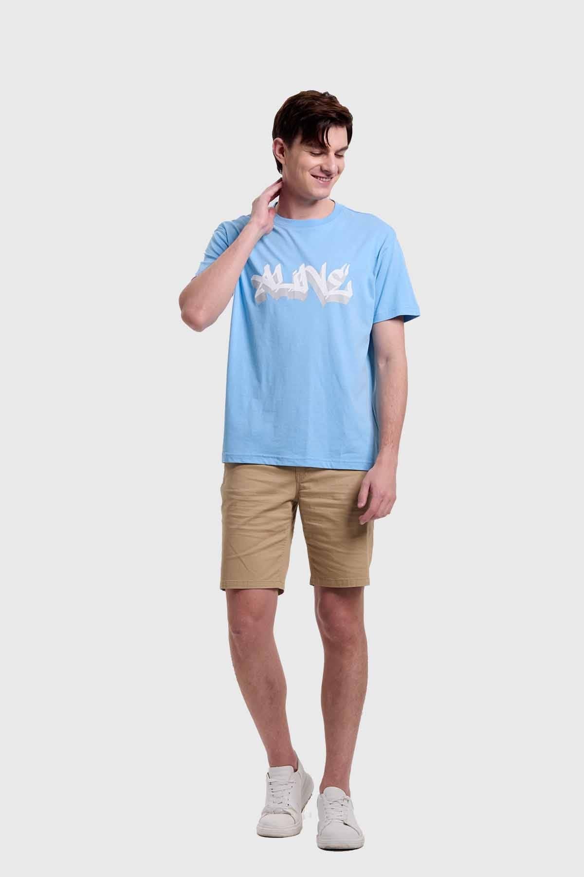 Polera Hombre Graffiti Celeste