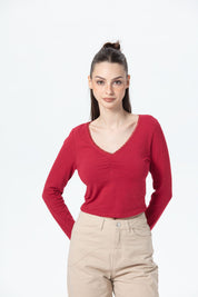 Polera Mujer Detalle Encaje Rojo
