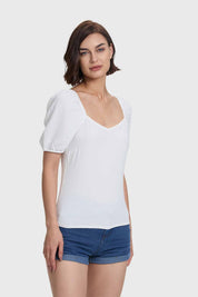 Blusa Mujer Manga Globo Panal Espalda Crudo