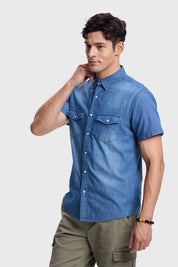Camisa Hombre Doble Bolsillo Azul