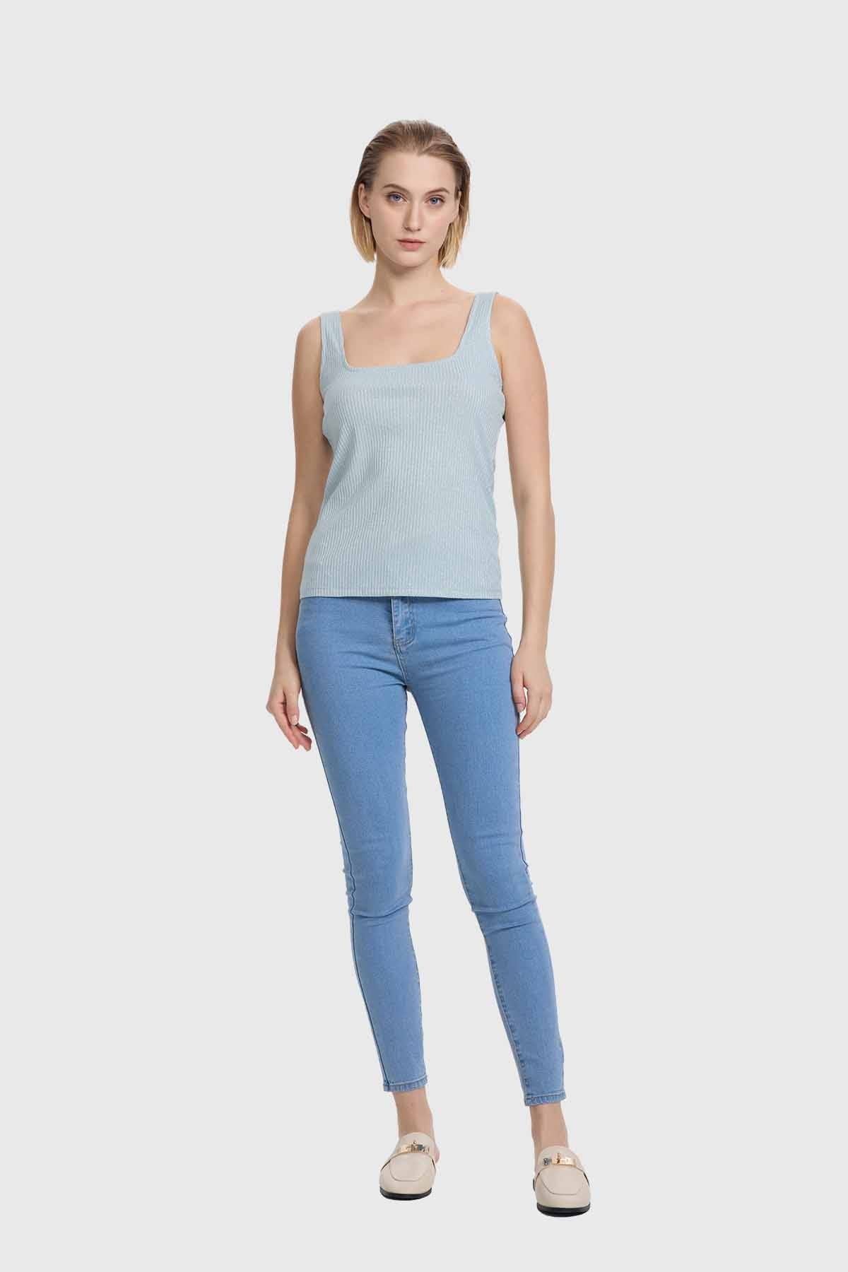 Polera Mujer Pabilo Escote Cuadrado Celeste