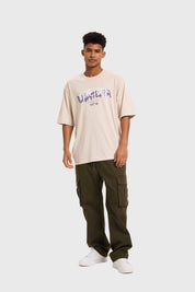 Polera Hombre College Graffiti Beige