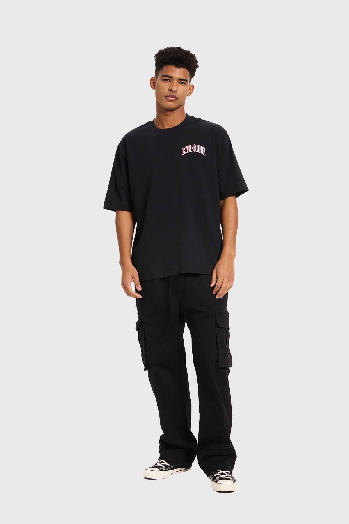 Polera Hombre Print Flamas Negro