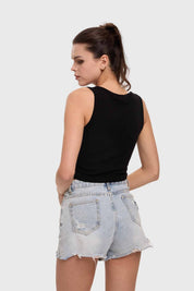 Polera Mujer Bordado Negro