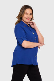 Blusa Mujer Abotonada Roll Up Azul