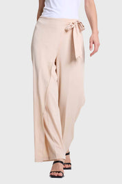 Pantalón Mujer Palazzo Aplicación Cruce Beige