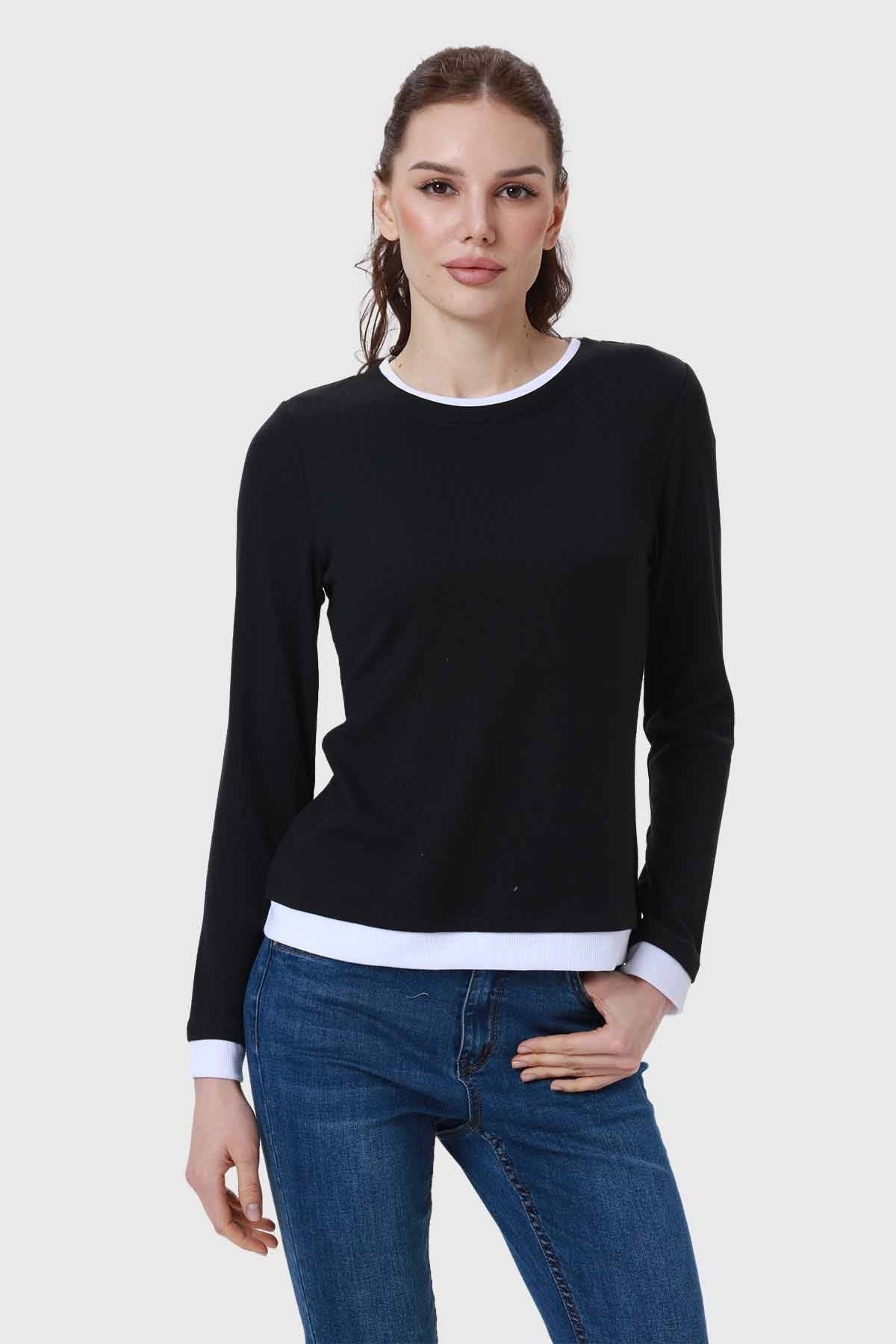 Polera Mujer Aplicación Doble Basta Negro