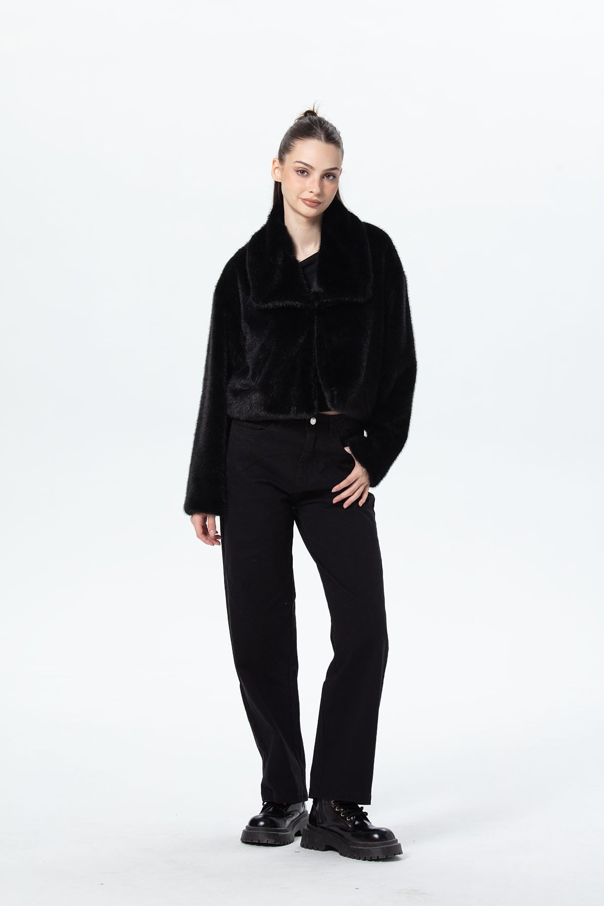 Chaqueta Mujer Peludo Negro
