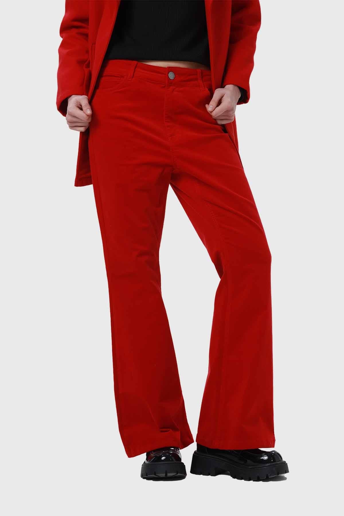 Pantalón Mujer Flare Push Cotelé Rojo