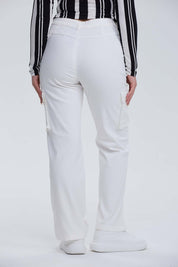 Pantalón Mujer Wide Leg Cargo Gabardina Crudo