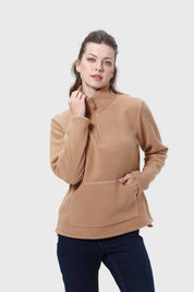 Polar Mujer Medio Cierre Estampado Camel