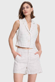 Blazer Mujer Lino Rayado Crudo