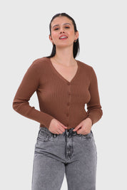 Sweater Mujer Cropped Café