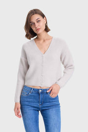 Sweater Mujer Abotonado Gris Perla