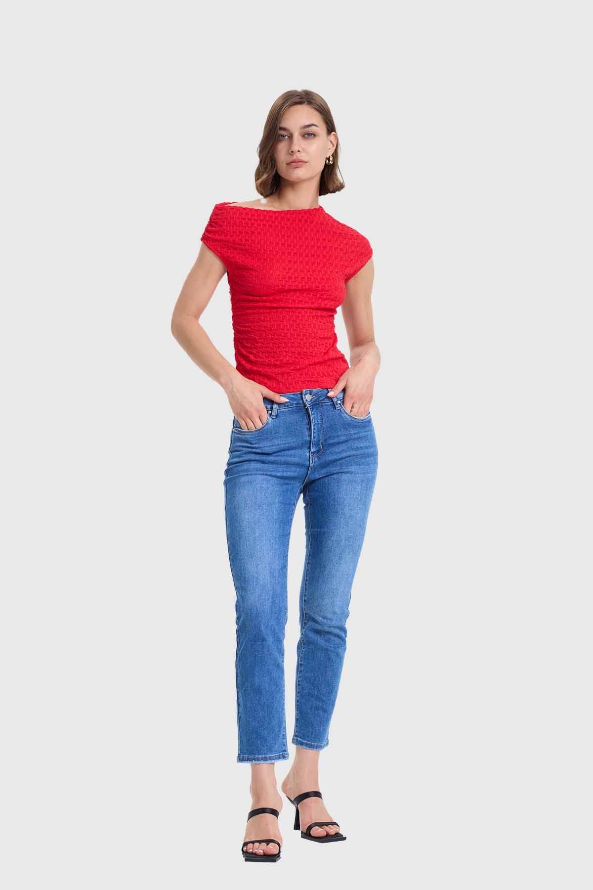 POLERA MUJER ASIMÉTRICO ROJO