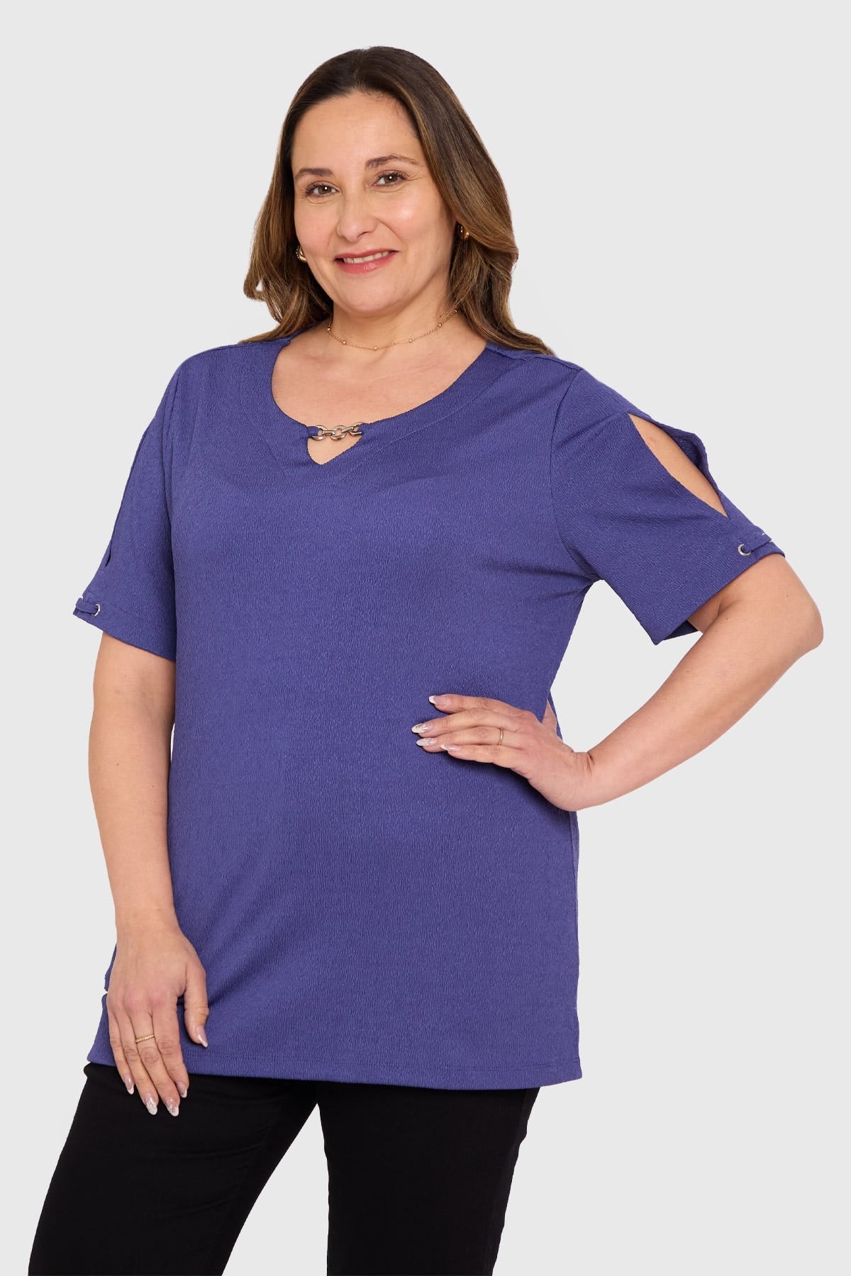 Polera Mujer Detalle Escote Azul
