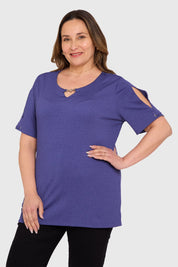Polera Mujer Detalle Escote Azul