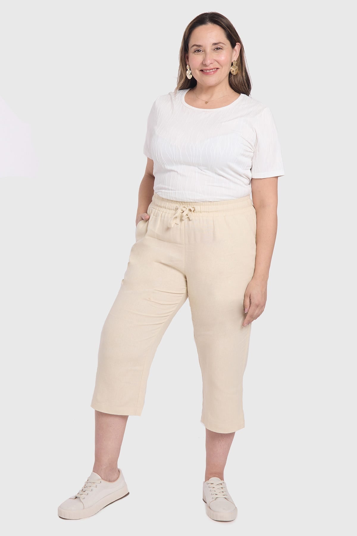 Pantalón Mujer Lino Beige