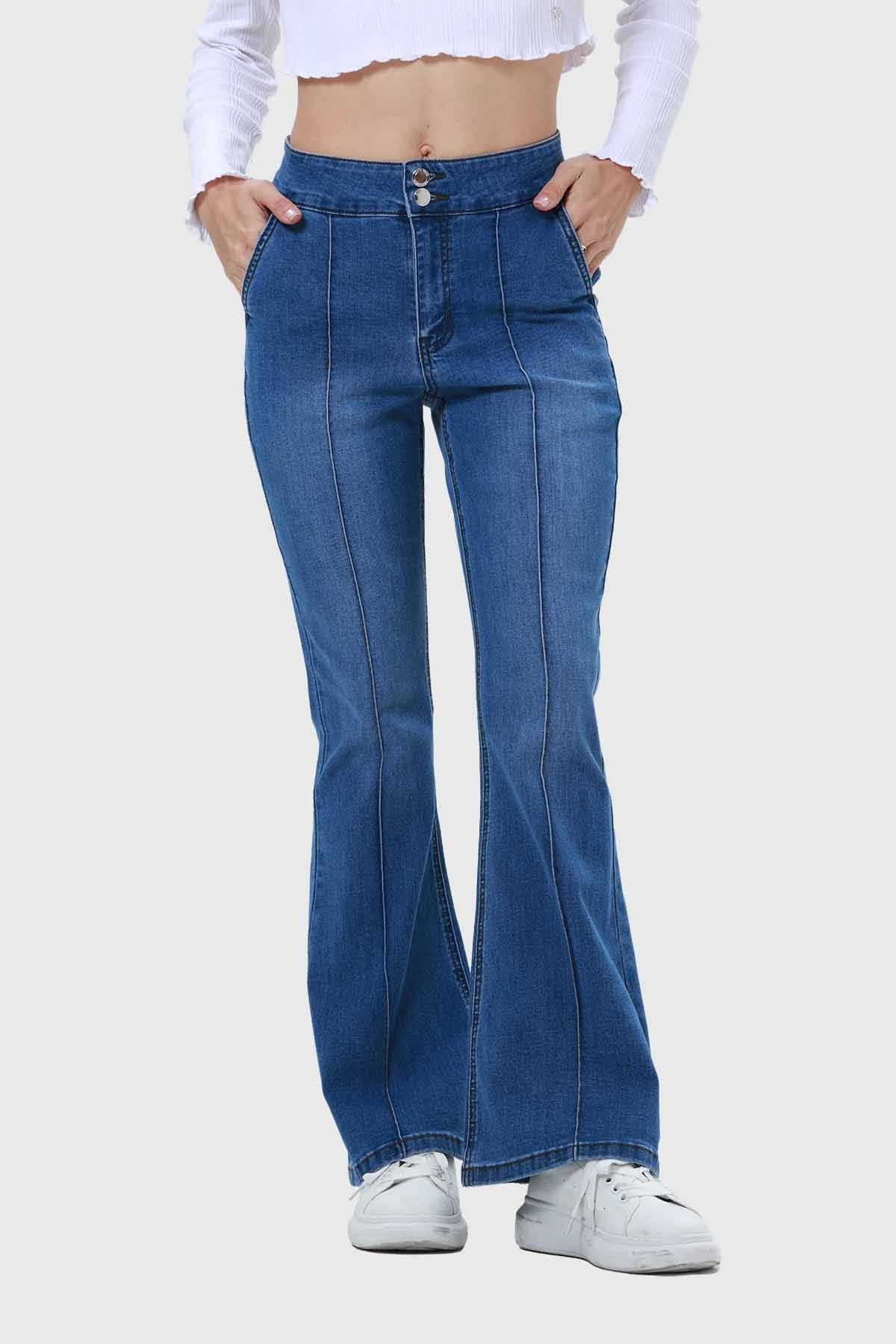 Jeans Mujer Flare Linea Media Azul