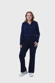 Jeans Mujer Flare Bolsillo Parche Azul