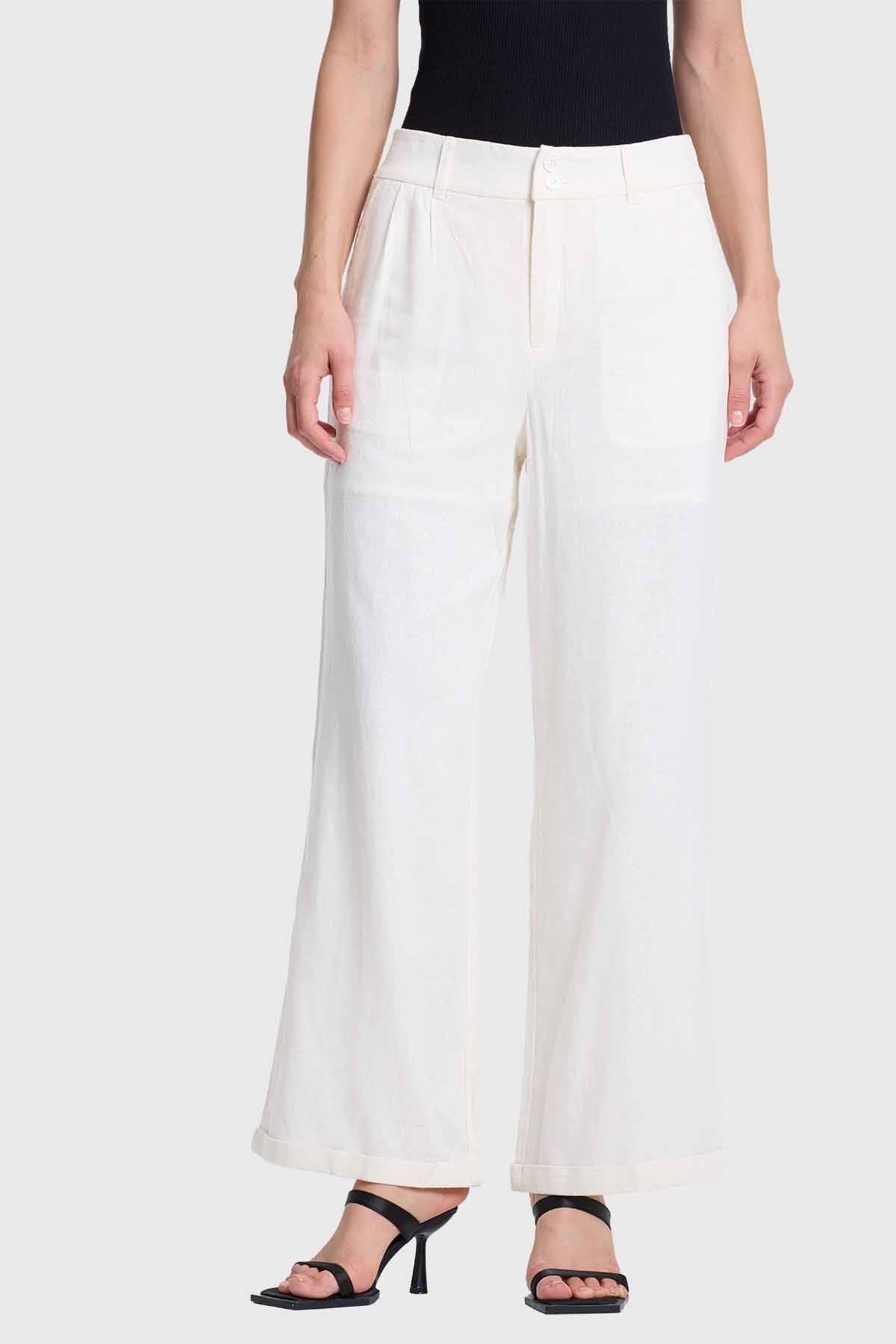 Pantalón Mujer Lino Sastrero Dobladillo Crudo