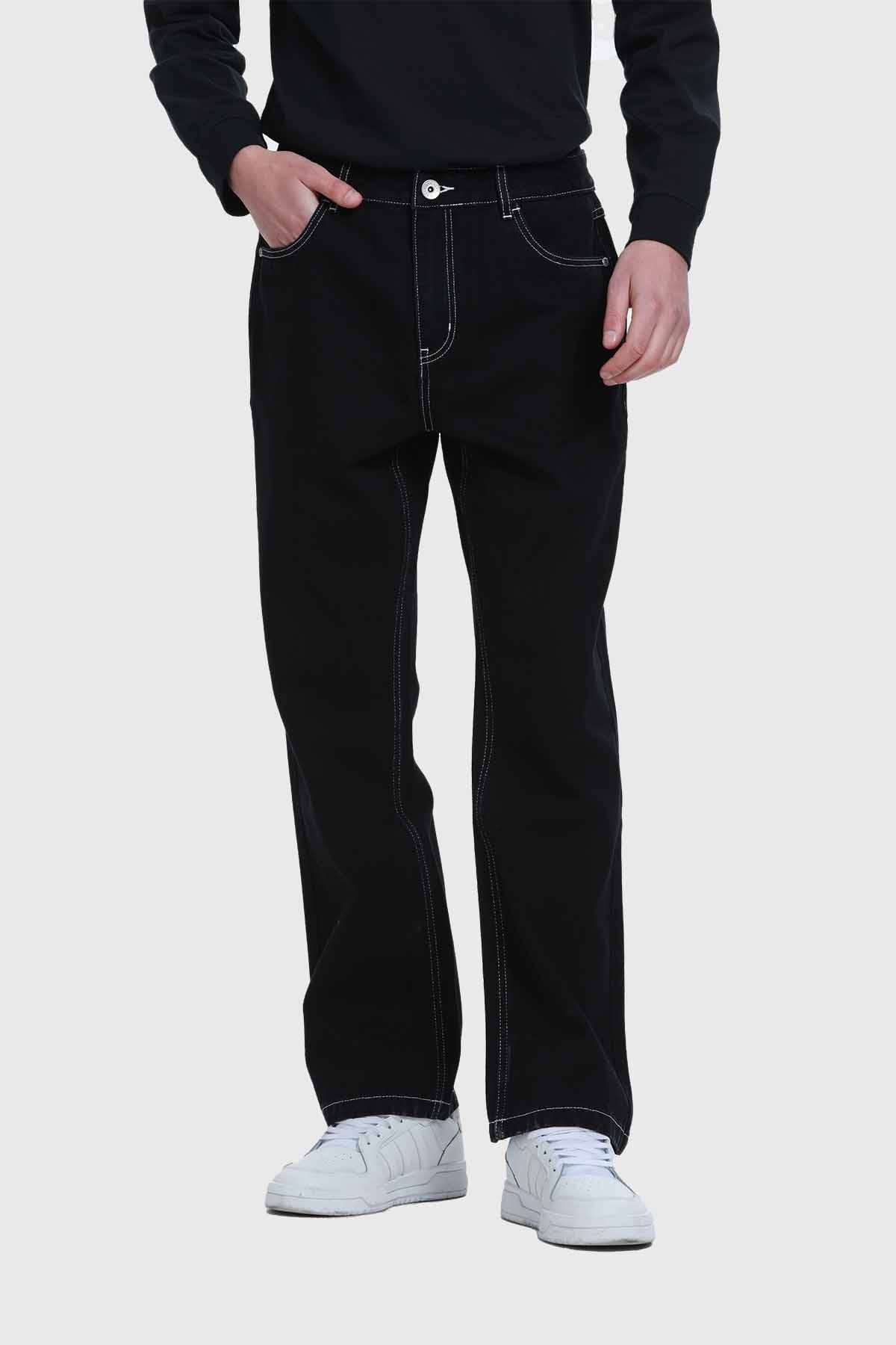 Jeans Hombre Wide Leg Costura Negro
