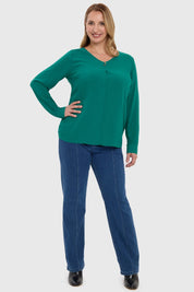Blusa Mujer Pinza Pliegue Delantero Verde