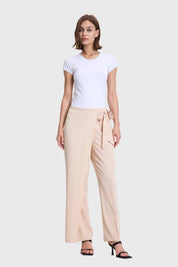 Pantalón Mujer Palazzo Aplicación Cruce Beige