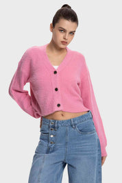 Sweater Mujer Cuello V Abierto Rosado