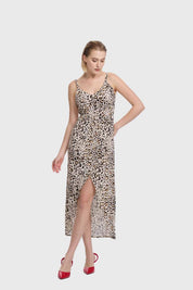 Vestido Mujer Midi Animal Print Beige