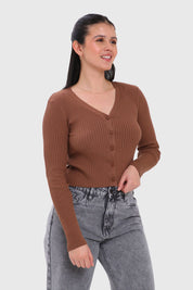 Sweater Mujer Cropped Café