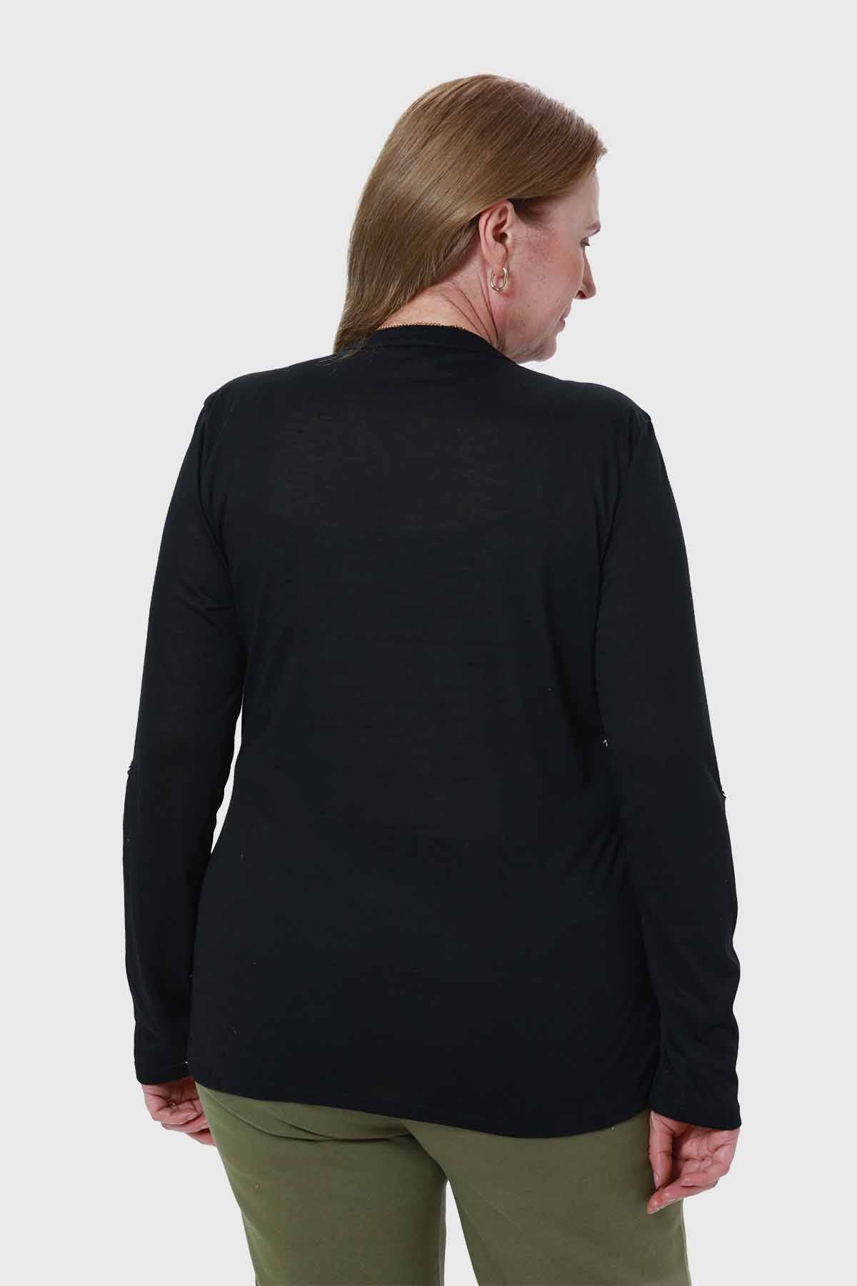 Polera Mujer Cuello Abotonado Negro