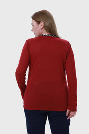 Polera Mujer Cuello Abotonado Guinda
