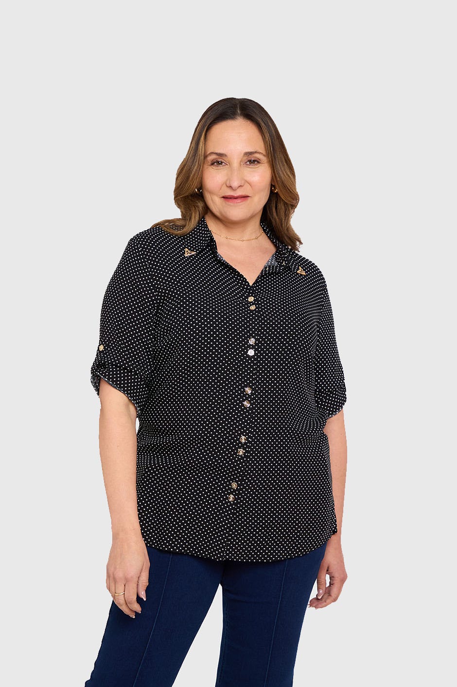 Blusa Mujer Abotonada Roll Up Negro